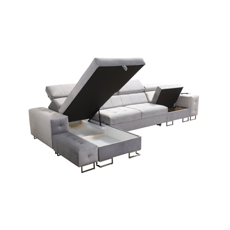 Fusion XI Corner Sofa with Quilted Seat | +Sleeping Function | Velvet | Hydrophobic, Magic Velvet 2229