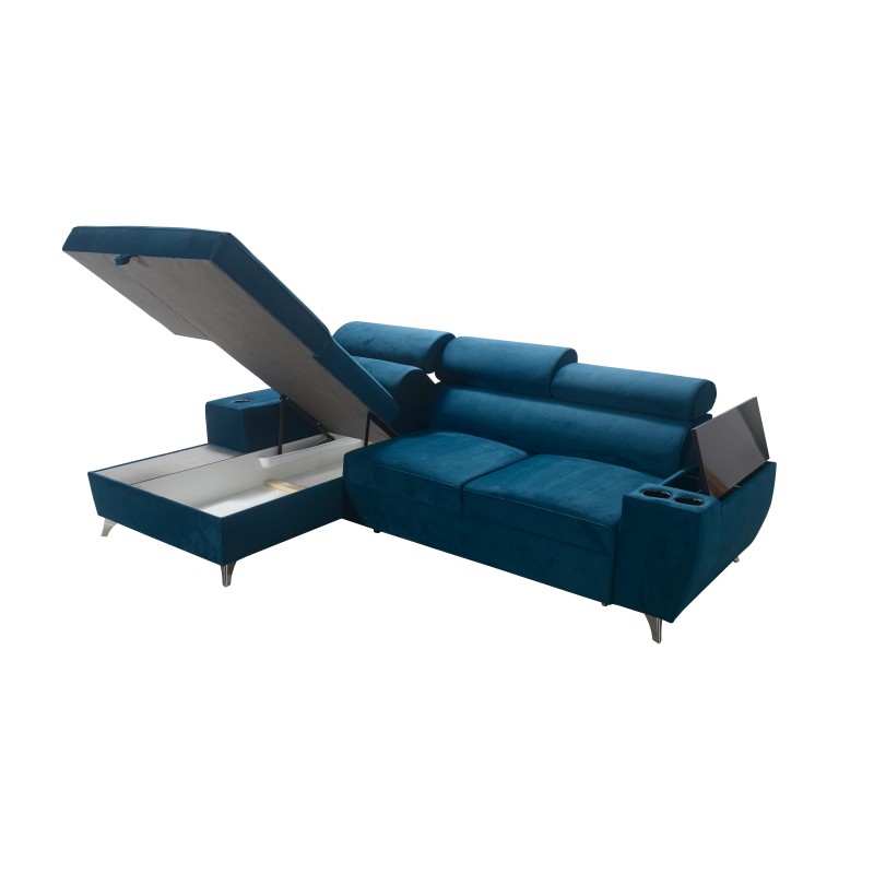 Luna I Maxi Corner Sofa in Plush, Kronos 9, with Sleeping Function and Bar - Modern Comfort