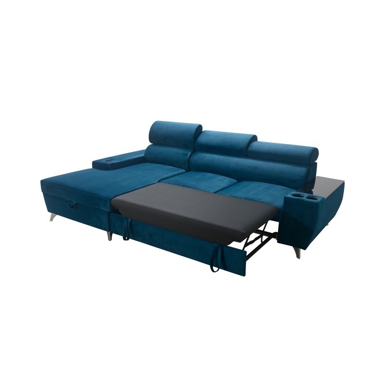 Luna I Maxi Corner Sofa in Plush, Kronos 9, with Sleeping Function and Bar - Modern Comfort