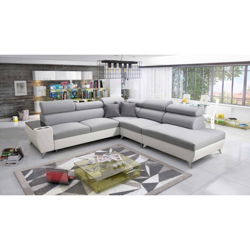 Sofá esquinero Luna IX con función de cama y minibar - Tu lugar para el confort y la relajación.