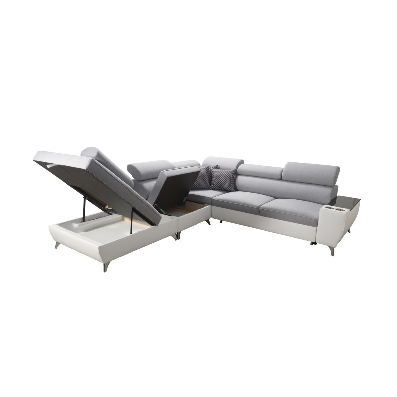 Sofá esquinero Luna IX con función de cama y minibar - Tu lugar para el confort y la relajación.