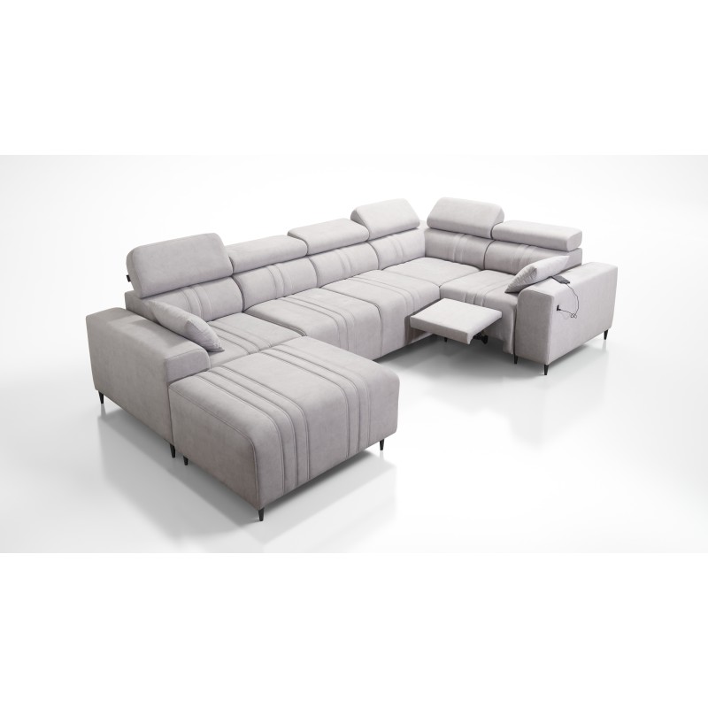 U-shaped Verona IV Mix sectional sofa with a sleeping function and manual relax function, fabric Vena 6