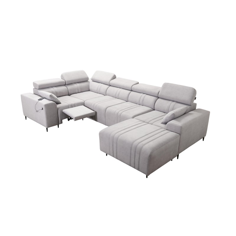 Sofá esquinero en forma de U Verona IV Mix con función de cama y función de relax manual, tejido Vena 10.