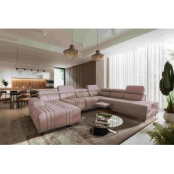 Esquina en forma de U Verona X Mix con función de cama y función de relax manual, tela Vena 10