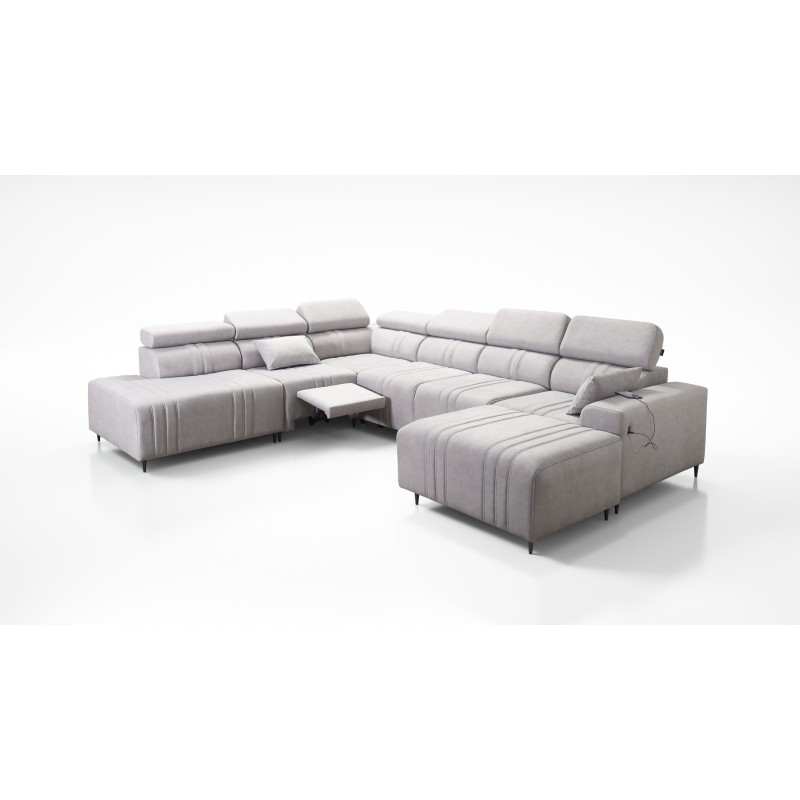 U-shaped Verona X Mix sectional sofa with sleeping function and manual relax function, fabric Vena 13