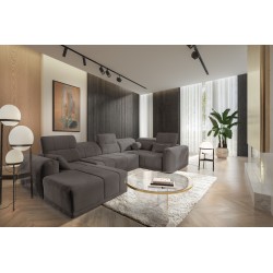 Sofá esquinero en forma de U Luxor IV con función para dormir, tela Wind 21.