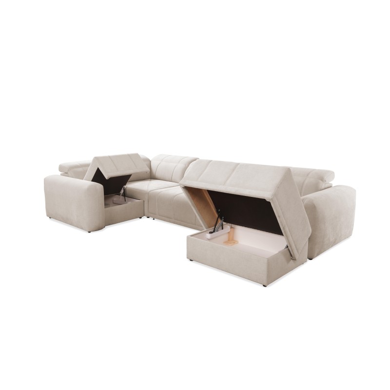 U-shaped Luxor IV sectional sofa with sleeping function, fabric Wind 02