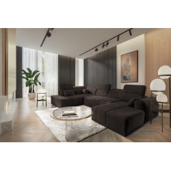 Sofá esquinero en forma de U Luxor VI con función de cama, tela Wind 28