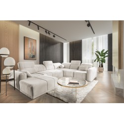 Sofá esquinero en forma de U Luxor VIII con función de cama, tela Wind 02