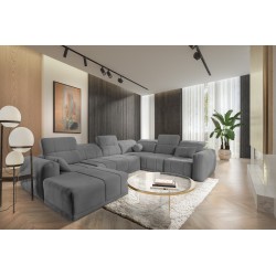 Sofá esquinero en forma de U Luxor VIII con función de cama, tela Wind 90