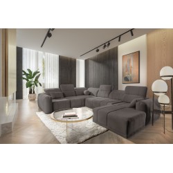 Esquina en forma de U Luxor VIII con función de cama, tela Wind 21