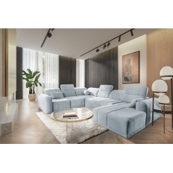 Sofá en forma de U Luxor VIII con función para dormir, tela Wind 73