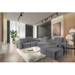 Sofá esquinero en forma de U Luxor VIII con función de cama, tela Wind 90