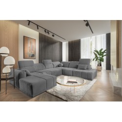 Esquinero en forma de U Luxor X con función de cama, tela Wind 90