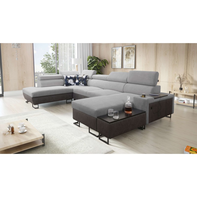 U-shaped Prestige VI corner sofa with a sleeping function, Soft to the touch, Freya 210.20 + Tauro 8207, USB port - Luxury in Yo