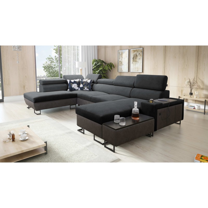 Prestige VI U-shaped sectional sofa with sleeping function, Soft to the touch, Freya 210.24 + Tauro 8207, USB port - Luxury in y
