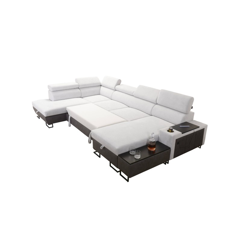 Esquina en forma de U Prestige VI con función de cama, Suave al tacto, Freya 210.25 + Tauro 8207, puerto USB - Lujo en tu salón