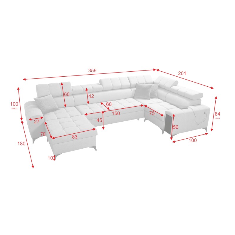 The U-shaped Venna IV Maxi corner sofa with a sleeping function and USB port - Elegance and Comfort in Your Living Room