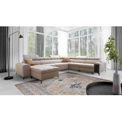 U-förmiges Ecksofa Venna VIII mit Schlaffunktion und USB-Anschluss - Plüsch, Avra 2