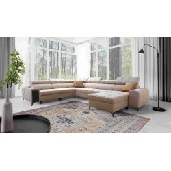 U-förmiges Ecksofa Venna VIII mit Schlaffunktion und USB-Anschluss - Plüsch, Avra 2