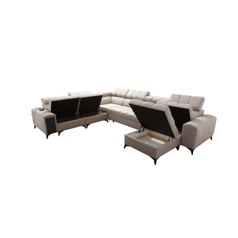 U-förmiges Sofa Venna VIII mit Schlaffunktion und USB-Anschluss - Plüsch, Avra 12