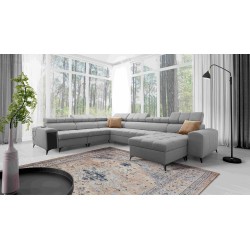 U-förmiges Sofa Venna VIII mit Schlaffunktion und USB-Anschluss - Plüsch, Avra 16