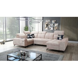 Ascot IV corner sofa with a sleeping function, USB port, and adjustable headrests - Velvet, Wave 2