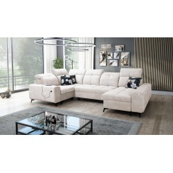 Ascot IV corner sofa with a sleeping function, USB port, and adjustable headrests - Velvet, Wave 1