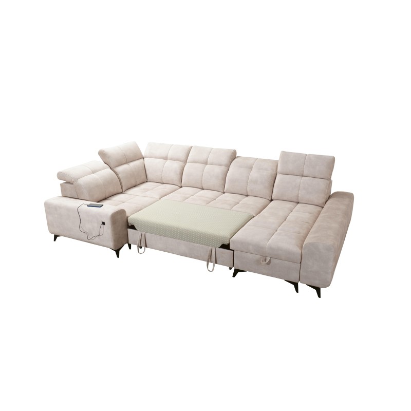 Ascot IV corner sofa with a sleeping function, USB port, and adjustable headrests - Velvet, Wave 6