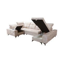 Ecksofa Ascot IV mit Schlaffunktion, USB-Anschluss und verstellbaren Kopfstützen - Samt, Wave 10