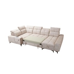 Ecksofa Ascot IV mit Schlaffunktion, USB-Anschluss und verstellbaren Kopfstützen - Samt, Wave 10
