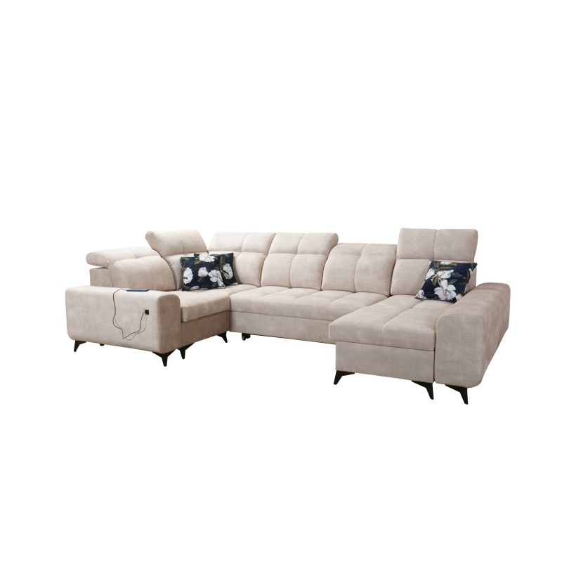 Ascot IV Ecksofa mit Schlaffunktion, USB-Anschluss und verstellbaren Kopfstützen - Samt, Wave 14