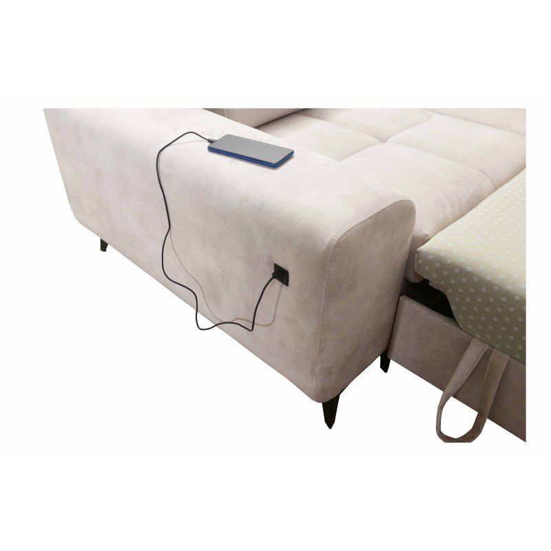 Esquina Ascot IV con función de cama, puerto USB y reposacabezas ajustables - Terciopelo, Wave 15