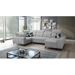 Ecksofa Ascot IV mit Schlaffunktion, USB-Anschluss und verstellbaren Kopfstützen - Samt, Wave 15