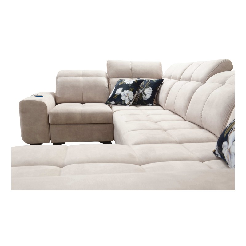 Ecksofa Ascot IV mit Schlaffunktion, USB-Anschluss und verstellbaren Kopfstützen - Samt, Wave 16