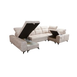 Ascot IV corner sofa with a sleeping function, USB port, and adjustable headrests - Velvet, Wave 1