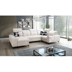 Ascot IV corner sofa with a sleeping function, USB port, and adjustable headrests - Velvet, Wave 1