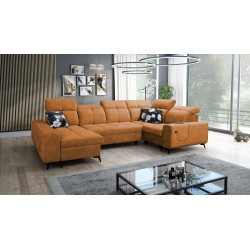 Ecksofa Ascot IV mit Schlaffunktion, USB-Anschluss und verstellbaren Kopfstützen - Samt, Wave 6