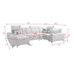 Ascot IV corner sofa with a sleeping function, USB port, and adjustable headrests - Velvet, Wave 14