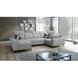 Ascot IV corner sofa with sleeping function, USB port, and adjustable headrests - Velvet, Wave 15