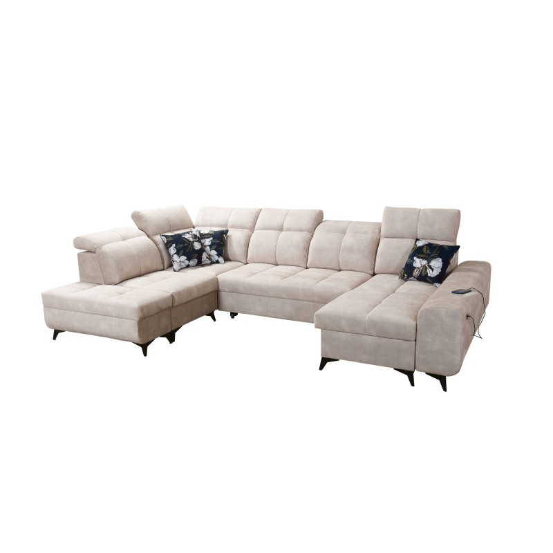 Ascot VI Corner Sofa with Sleeping Function, USB Port, and Adjustable Headrests | Furniture