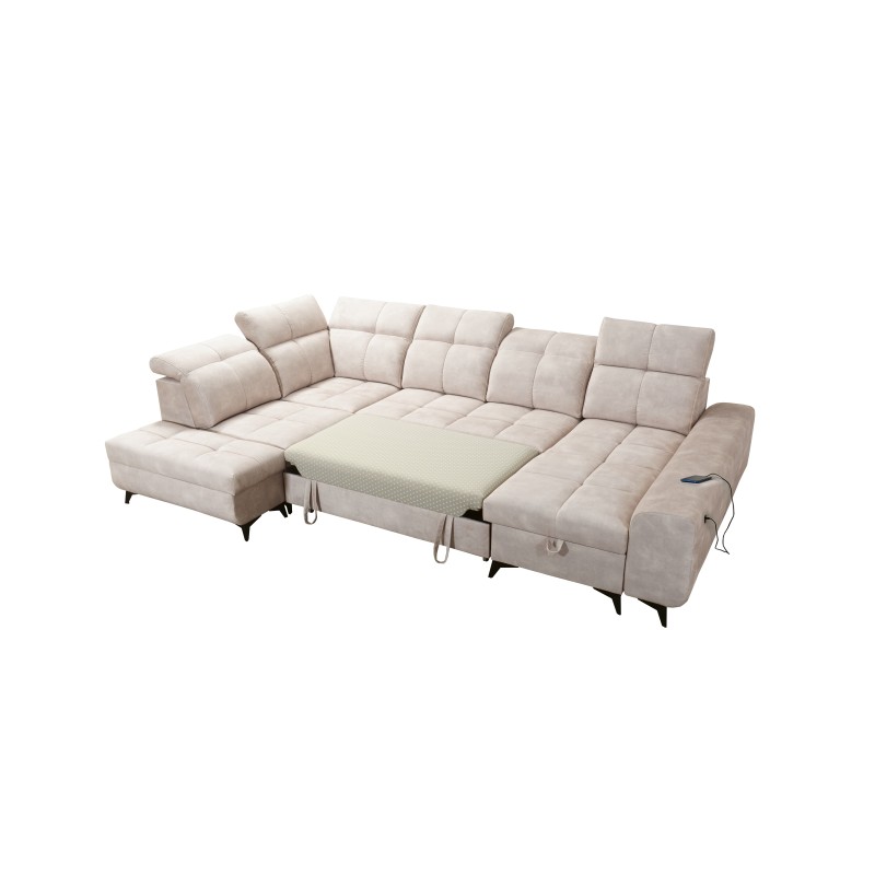 Esquina Ascot VI con función de cama, puerto USB y reposacabezas ajustables | Muebles