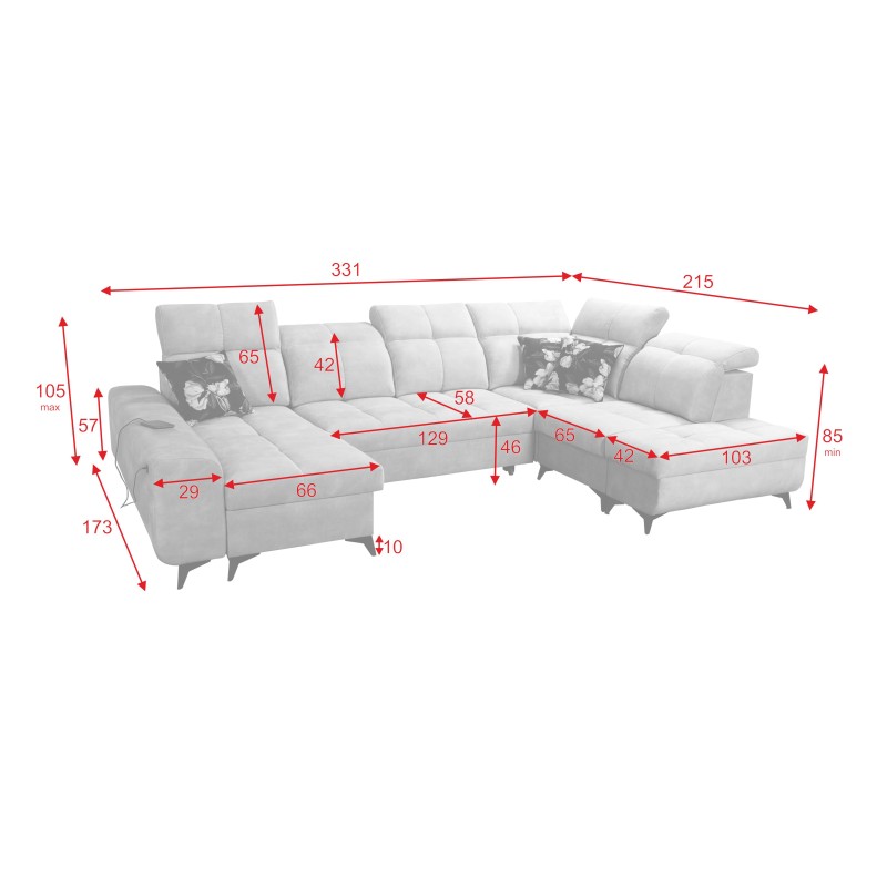 Ascot VI Corner Sofa with Sleeping Function, USB Port, and Adjustable Headrests | Furniture