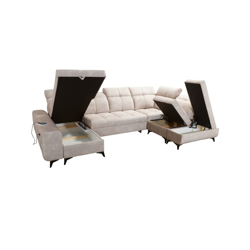 Ecksofa Ascot VI mit Schlaffunktion, USB-Anschluss und verstellbaren Kopfstützen | Möbel