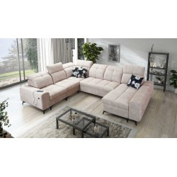 U-shaped corner sofa Ascot VIII with a sleeping function | Velvet fabric, Wave 2