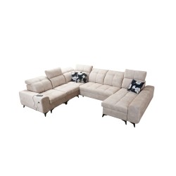 Sofá en forma de U Ascot VIII con función de cama | Tela de terciopelo, Wave 2