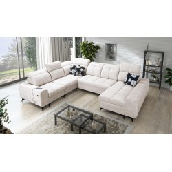 U-shaped corner sofa Ascot VIII with sleeping function | Velvet fabric, Wave 1
