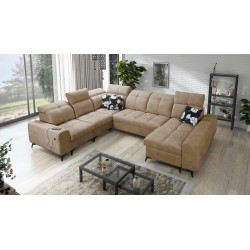 U-shaped corner sofa Ascot VIII with a sleeping function | Velvet fabric, Wave 4