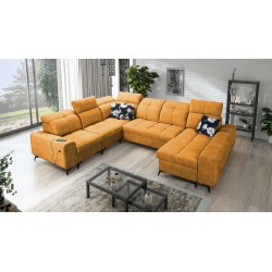 U-shaped corner sofa Ascot VIII with a sleeping function | Velvet fabric, Wave 5