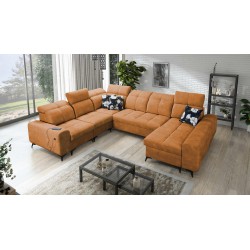 U-shaped Ascot VIII Corner Sofa with Sleeping Function | Velvet Fabric, Wave 6